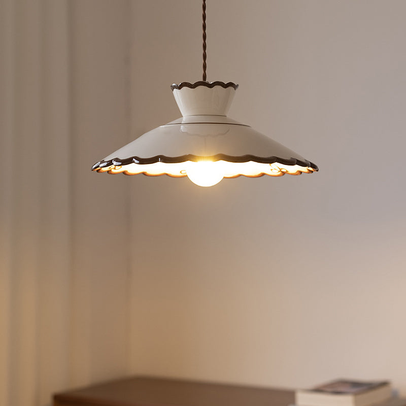 Traditional French Ceramic & Iron Cone Shaped 1-Light Pendant Light For Bedroom & Living Room