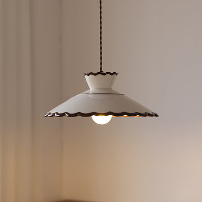 Traditional French Ceramic & Iron Cone Shaped 1-Light Pendant Light For Bedroom & Living Room