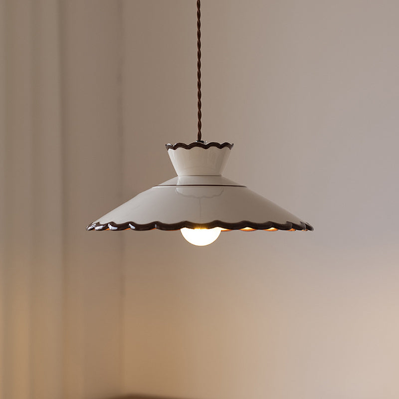 Traditional French Ceramic & Iron Cone Shaped 1-Light Pendant Light For Bedroom & Living Room