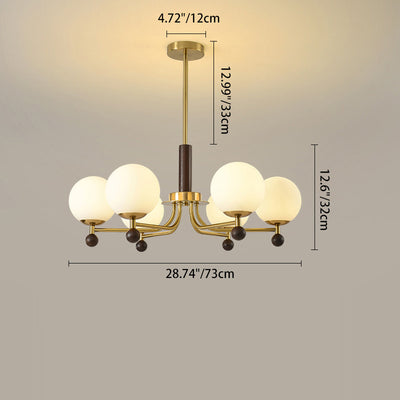 Modern Mid-Century Wood, Glass & Iron Round 6/8-Light Chandelier For Bedroom & Living Room