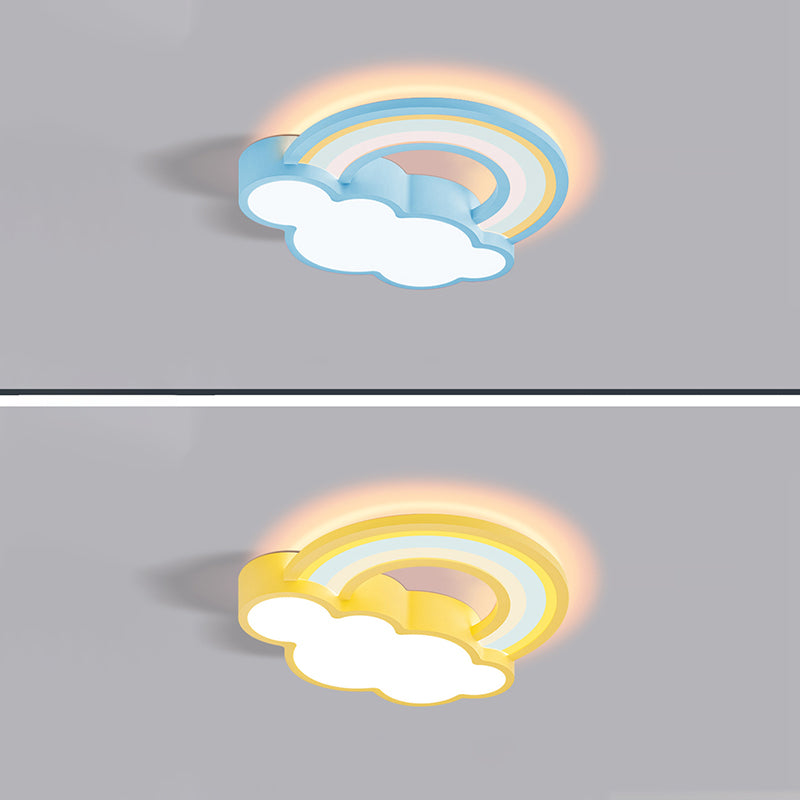 Contemporary Creative Iron & Acrylic Rainbow Cloud-Shaped LED Flush Mount Ceiling Light For Bedroom & Living Room