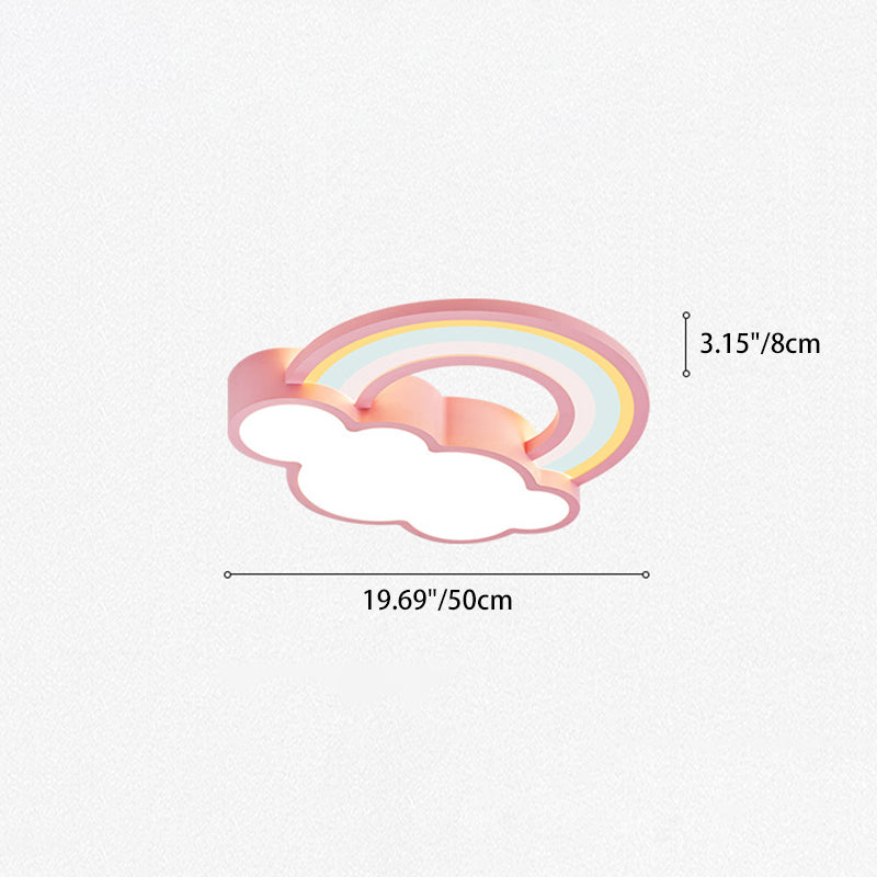 Contemporary Creative Iron & Acrylic Rainbow Cloud-Shaped LED Flush Mount Ceiling Light For Bedroom & Living Room