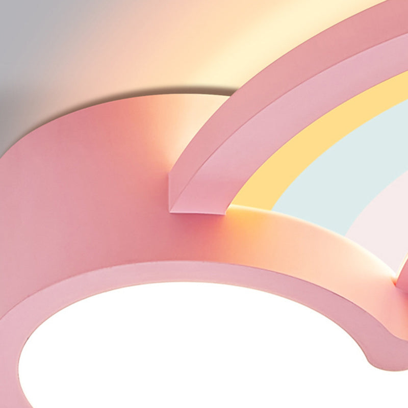 Contemporary Creative Iron & Acrylic Rainbow Cloud-Shaped LED Flush Mount Ceiling Light For Bedroom & Living Room