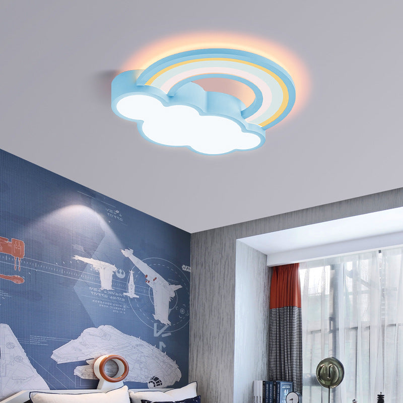 Contemporary Creative Iron & Acrylic Rainbow Cloud-Shaped LED Flush Mount Ceiling Light For Bedroom & Living Room