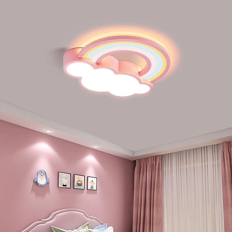 Contemporary Creative Iron & Acrylic Rainbow Cloud-Shaped LED Flush Mount Ceiling Light For Bedroom & Living Room