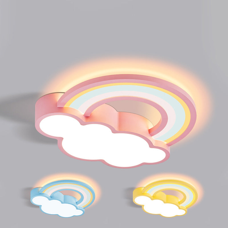 Contemporary Creative Iron & Acrylic Rainbow Cloud-Shaped LED Flush Mount Ceiling Light For Bedroom & Living Room