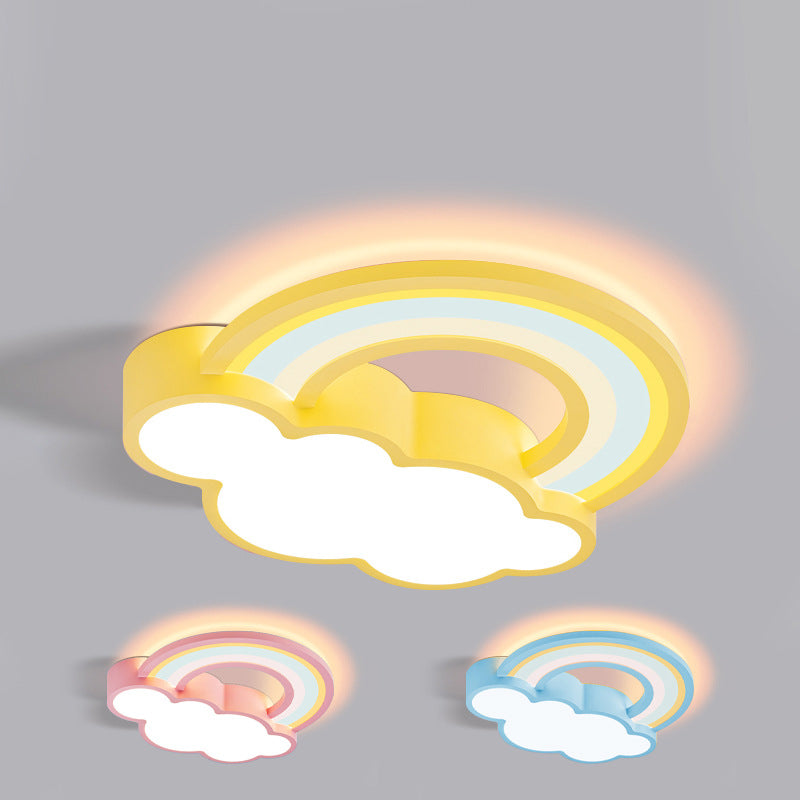 Contemporary Creative Iron & Acrylic Rainbow Cloud-Shaped LED Flush Mount Ceiling Light For Bedroom & Living Room