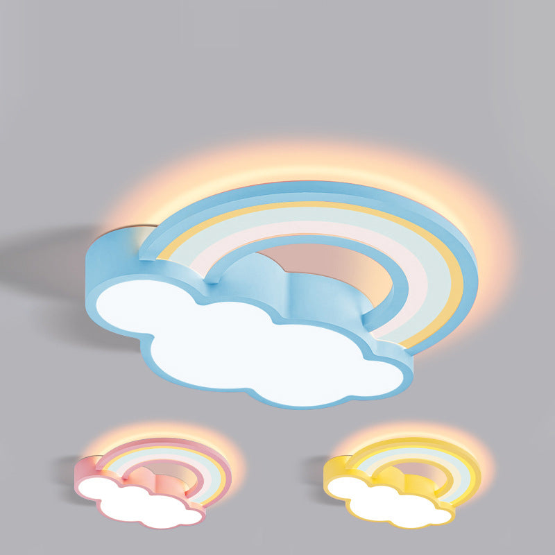 Contemporary Creative Iron & Acrylic Rainbow Cloud-Shaped LED Flush Mount Ceiling Light For Bedroom & Living Room