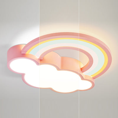 Contemporary Creative Iron & Acrylic Rainbow Cloud-Shaped LED Flush Mount Ceiling Light For Bedroom & Living Room