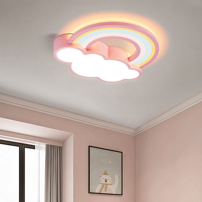 Contemporary Creative Iron & Acrylic Rainbow Cloud-Shaped LED Flush Mount Ceiling Light For Bedroom & Living Room