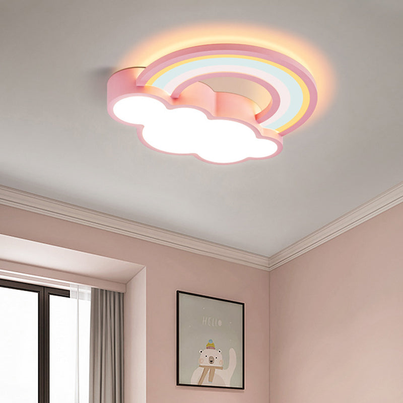 Contemporary Creative Iron & Acrylic Rainbow Cloud-Shaped LED Flush Mount Ceiling Light For Bedroom & Living Room
