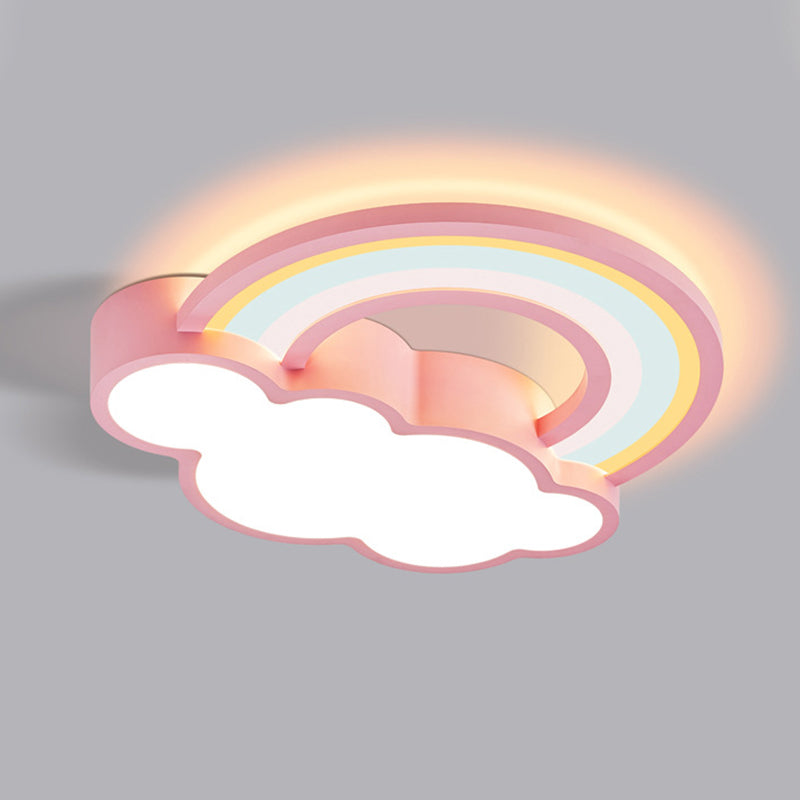 Contemporary Creative Iron & Acrylic Rainbow Cloud-Shaped LED Flush Mount Ceiling Light For Bedroom & Living Room