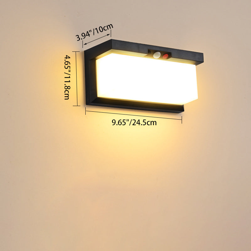 Lámpara de aplique de pared LED rectangular moderna minimalista solar e impermeable de plástico y PC para exteriores, patio y jardín 