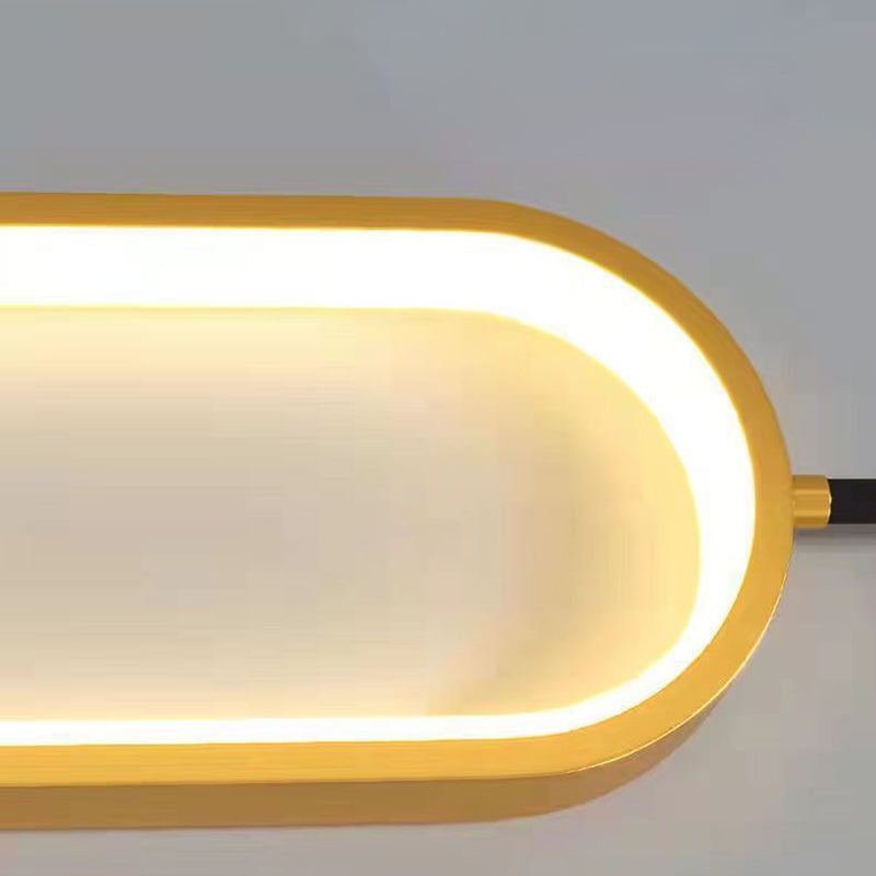 Chandelier LED Ovale en Métal et Silicone Minimaliste Moderne pour Chambre et Salon 