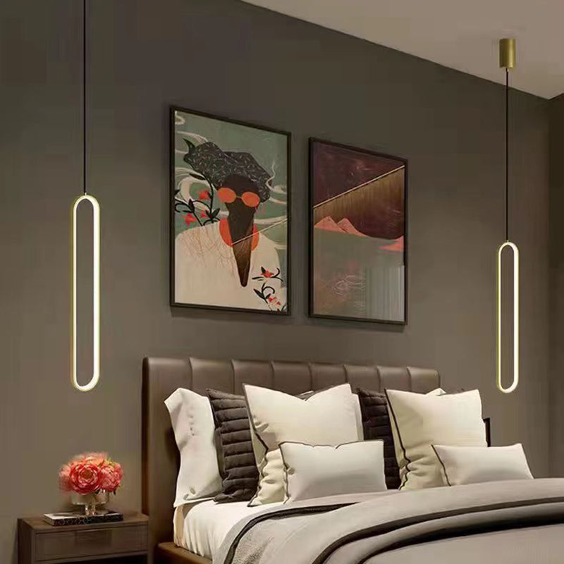 Chandelier LED Ovale en Métal et Silicone Minimaliste Moderne pour Chambre et Salon 