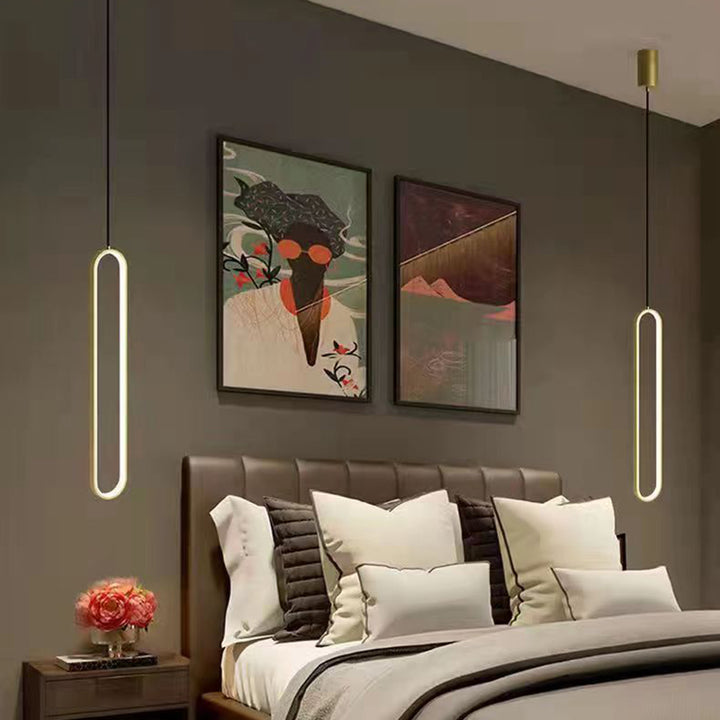 Chandelier LED Ovale en Métal et Silicone Minimaliste Moderne pour Chambre et Salon 