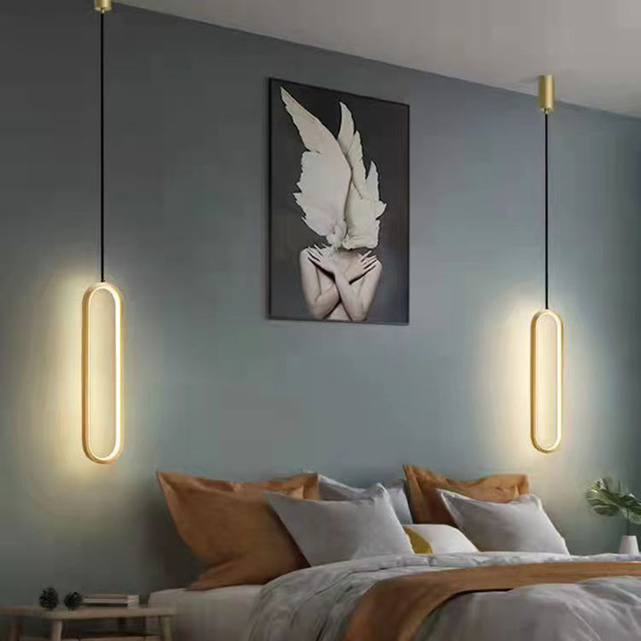 Chandelier LED Ovale en Métal et Silicone Minimaliste Moderne pour Chambre et Salon 