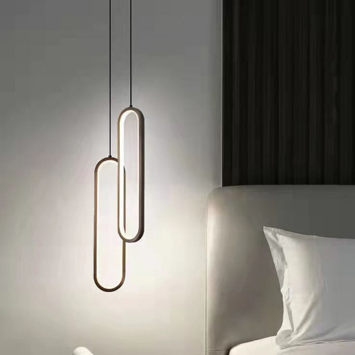 Chandelier LED Ovale en Métal et Silicone Minimaliste Moderne pour Chambre et Salon 