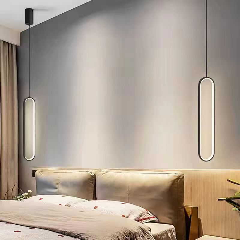 Chandelier LED Ovale en Métal et Silicone Minimaliste Moderne pour Chambre et Salon 