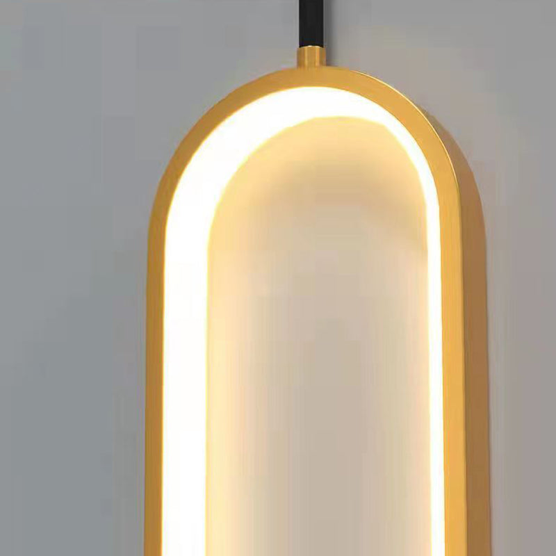 Chandelier LED Ovale en Métal et Silicone Minimaliste Moderne pour Chambre et Salon 