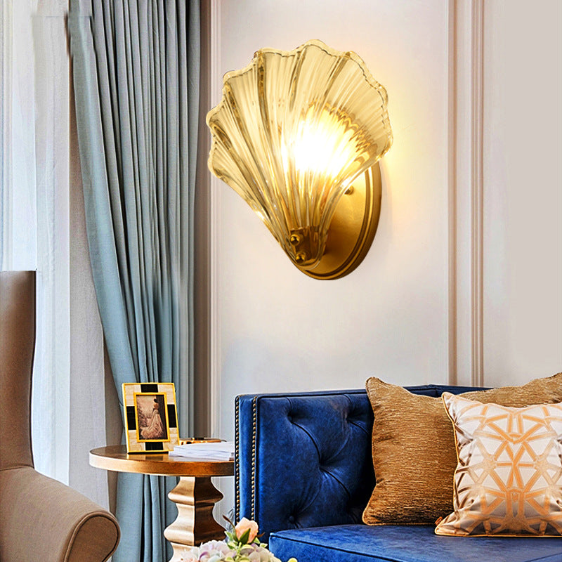 Zeitgenössische kreative Eisen- und Glasschalenform 1-Licht-Wandlampe für Schlafzimmer und Wohnzimmer 