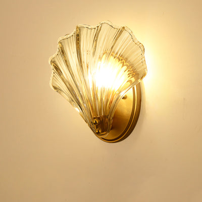 Contemporary Creative Iron And Glass Shell Shape 1-Light Wall Sconce Lamp For Bedroom And Living Room
