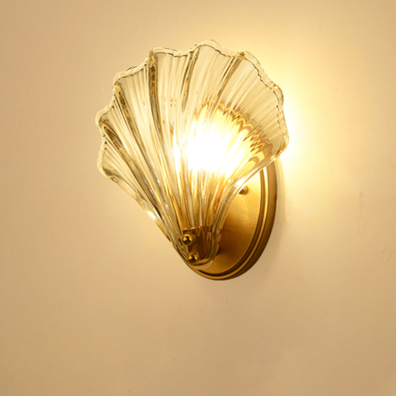 Contemporary Creative Iron And Glass Shell Shape 1-Light Wall Sconce Lamp For Bedroom And Living Room