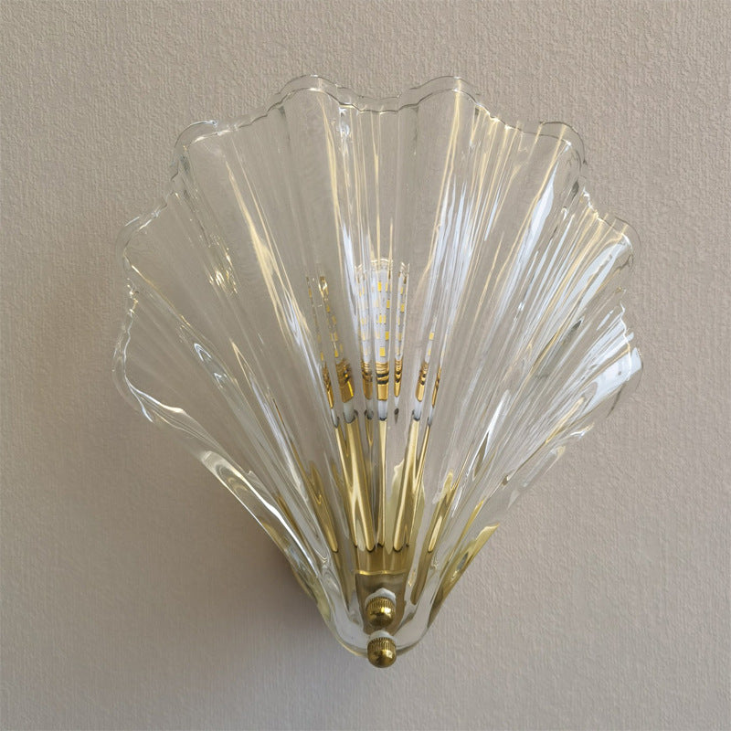 Contemporary Creative Iron And Glass Shell Shape 1-Light Wall Sconce Lamp For Bedroom And Living Room