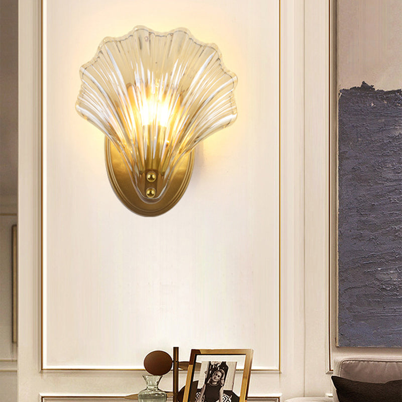 Contemporary Creative Iron And Glass Shell Shape 1-Light Wall Sconce Lamp For Bedroom And Living Room