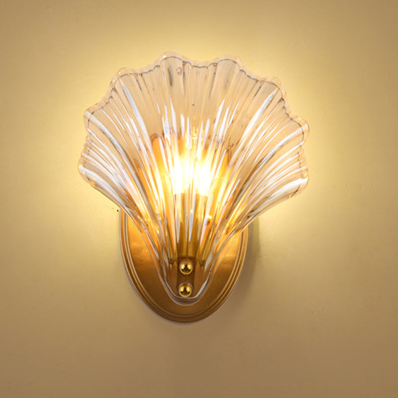 Contemporary Creative Iron And Glass Shell Shape 1-Light Wall Sconce Lamp For Bedroom And Living Room