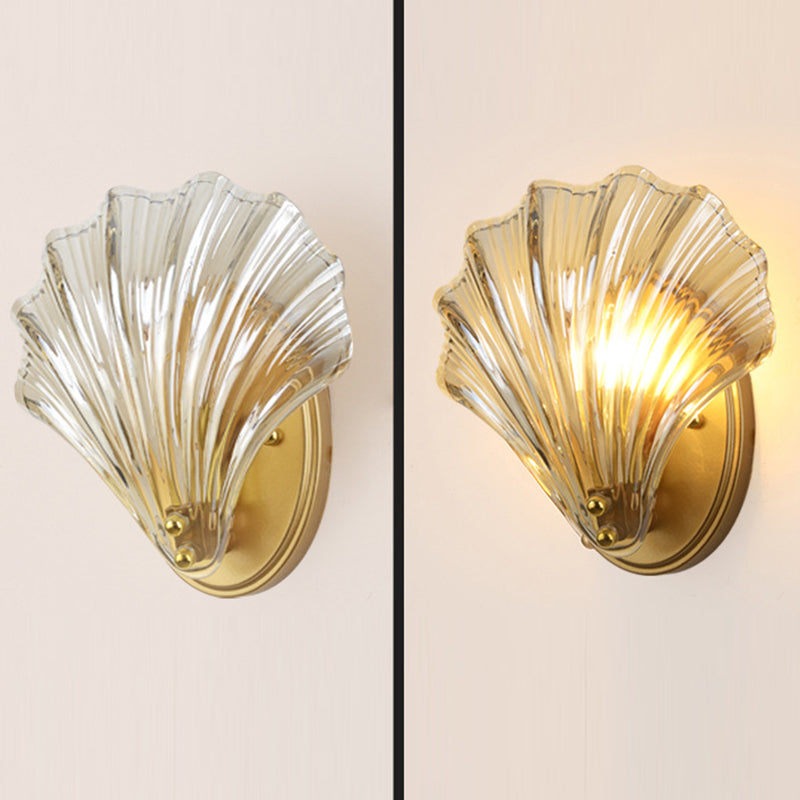 Contemporary Creative Iron And Glass Shell Shape 1-Light Wall Sconce Lamp For Bedroom And Living Room