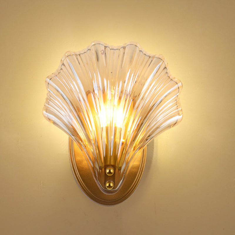Contemporary Creative Iron And Glass Shell Shape 1-Light Wall Sconce Lamp For Bedroom And Living Room