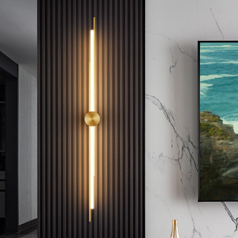 Modern Minimalist Brass And Acrylic Linear LED Wall Sconce Lamp For Bedroom And Living Room