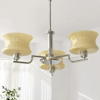 Modern Mid-Century Metal And Glass Round 3/5-Light Chandelier For Bedroom And Living Room