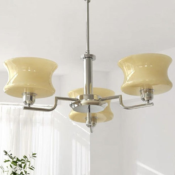 Modern Mid-Century Metal And Glass Round 3/5-Light Chandelier For Bedroom And Living Room