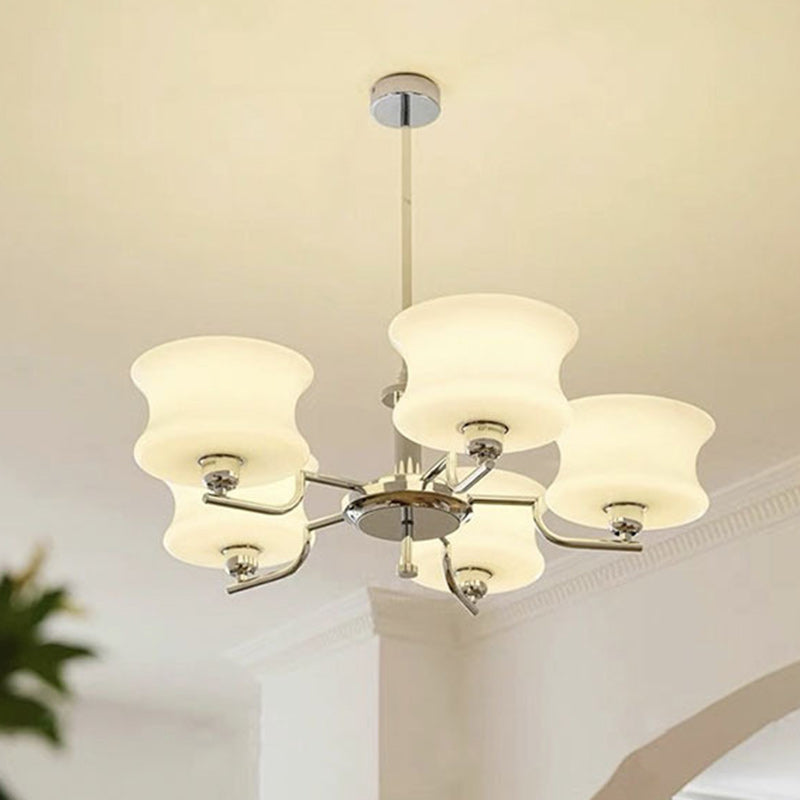 Modern Mid-Century Metal And Glass Round 3/5-Light Chandelier For Bedroom And Living Room