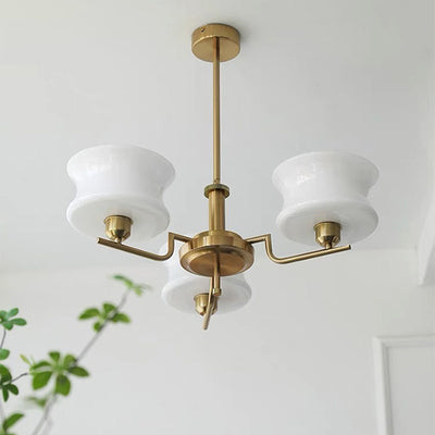 Modern Mid-Century Metal And Glass Round 3/5-Light Chandelier For Bedroom And Living Room