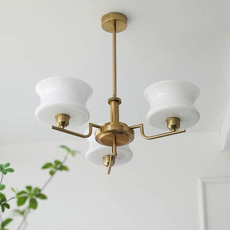 Modern Mid-Century Metal And Glass Round 3/5-Light Chandelier For Bedroom And Living Room