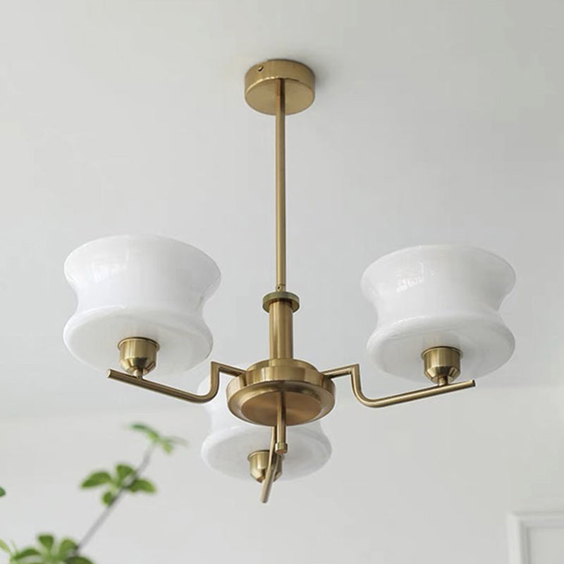 Modern Mid-Century Metal And Glass Round 3/5-Light Chandelier For Bedroom And Living Room