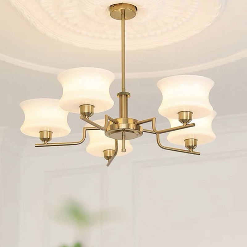 Modern Mid-Century Metal And Glass Round 3/5-Light Chandelier For Bedroom And Living Room