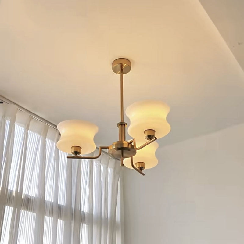 Modern Mid-Century Metal And Glass Round 3/5-Light Chandelier For Bedroom And Living Room
