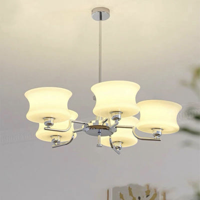 Modern Mid-Century Metal And Glass Round 3/5-Light Chandelier For Bedroom And Living Room