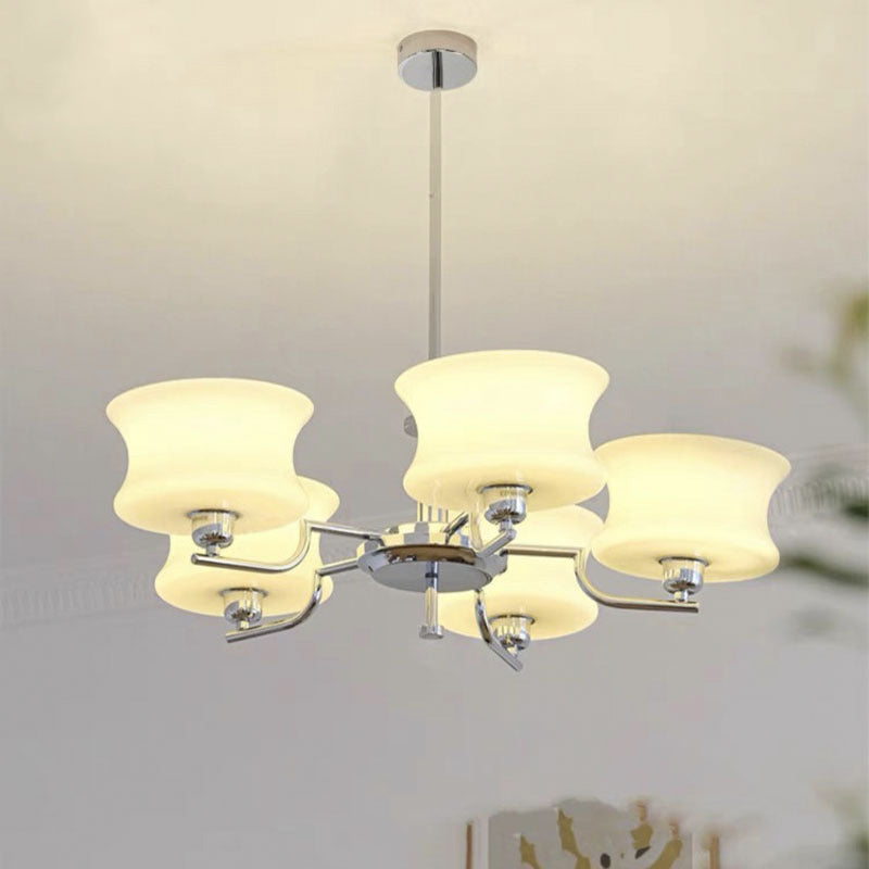 Modern Mid-Century Metal And Glass Round 3/5-Light Chandelier For Bedroom And Living Room