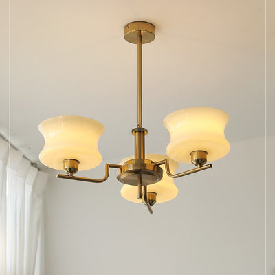 Modern Mid-Century Metal And Glass Round 3/5-Light Chandelier For Bedroom And Living Room