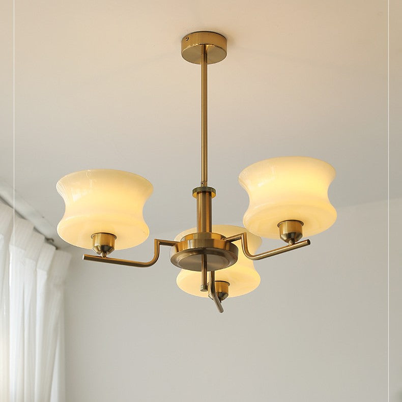Modern Mid-Century Metal And Glass Round 3/5-Light Chandelier For Bedroom And Living Room