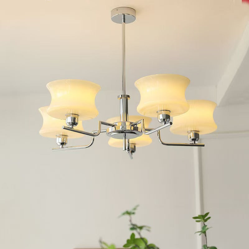 Modern Mid-Century Metal And Glass Round 3/5-Light Chandelier For Bedroom And Living Room