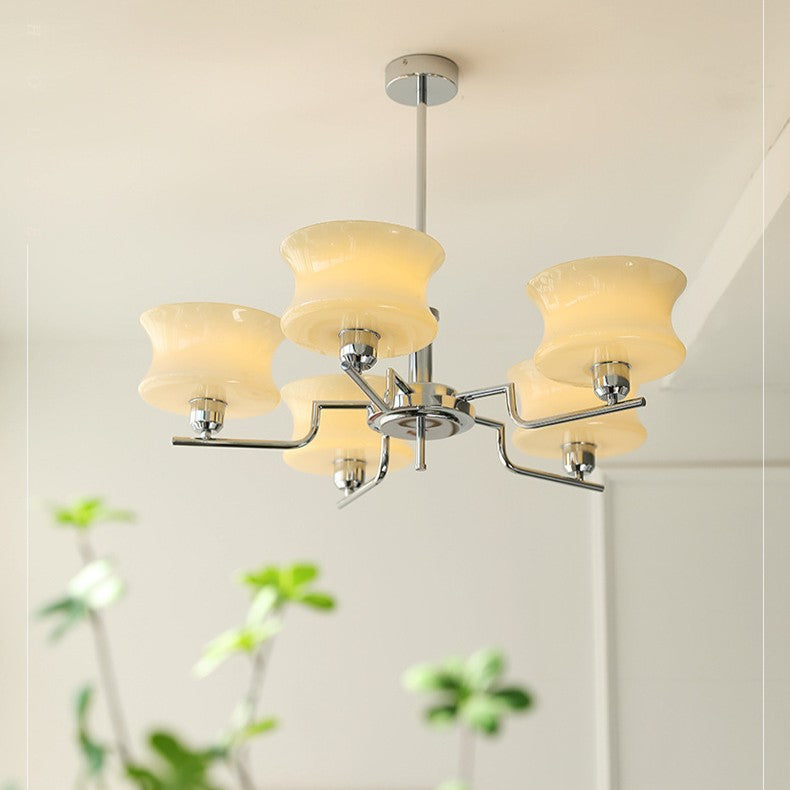 Modern Mid-Century Metal And Glass Round 3/5-Light Chandelier For Bedroom And Living Room