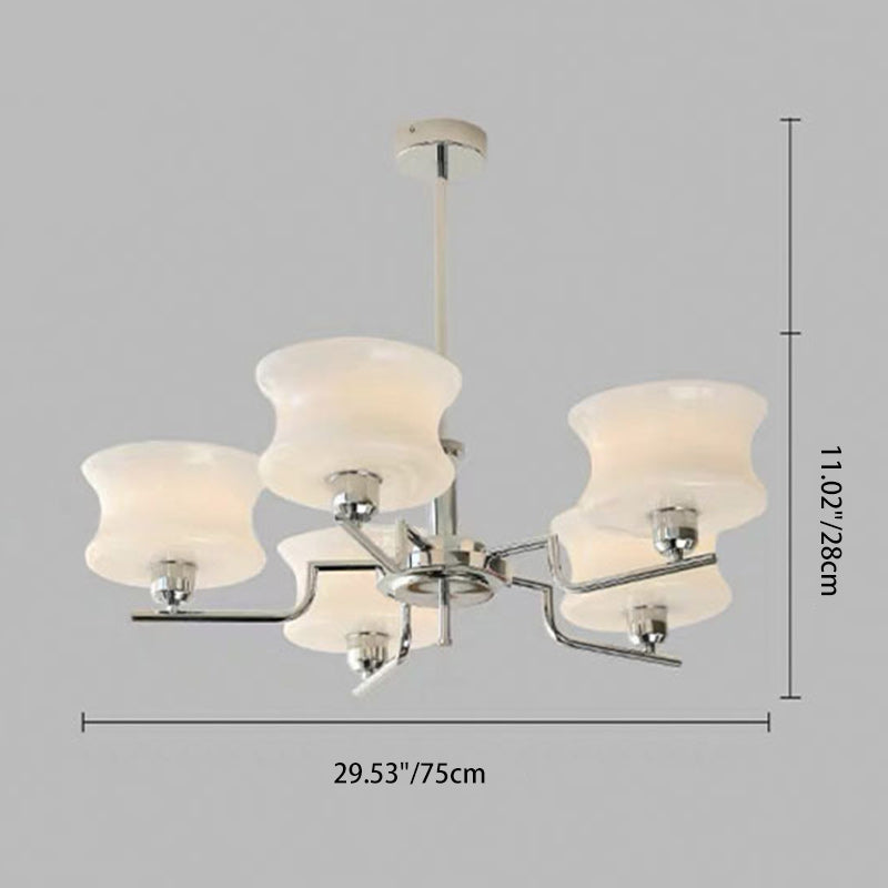 Modern Mid-Century Metal And Glass Round 3/5-Light Chandelier For Bedroom And Living Room