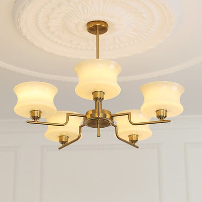Modern Mid-Century Metal And Glass Round 3/5-Light Chandelier For Bedroom And Living Room