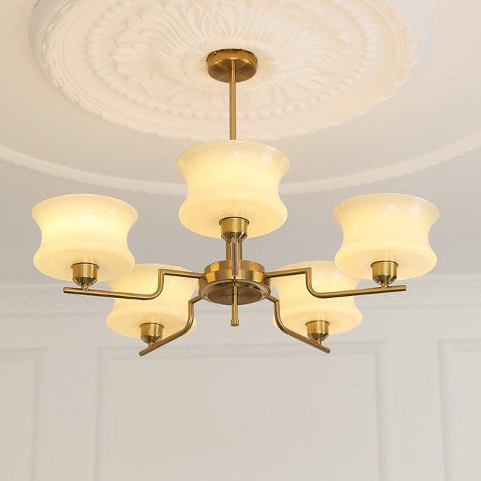 Modern Mid-Century Metal And Glass Round 3/5-Light Chandelier For Bedroom And Living Room